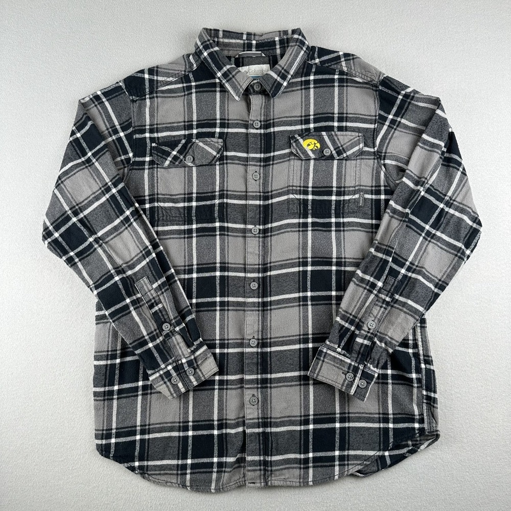 Columbia Iowa Hawkeyes NCAA Gray Flannel Long Sleeve Shirt Black Men's Large